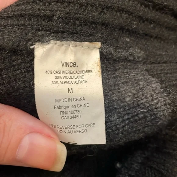 Vince Wrap Drape Front Cashmere Wool Alpaca Blend Sweater Black Gray Stripe EC M - Picture 14 of 16